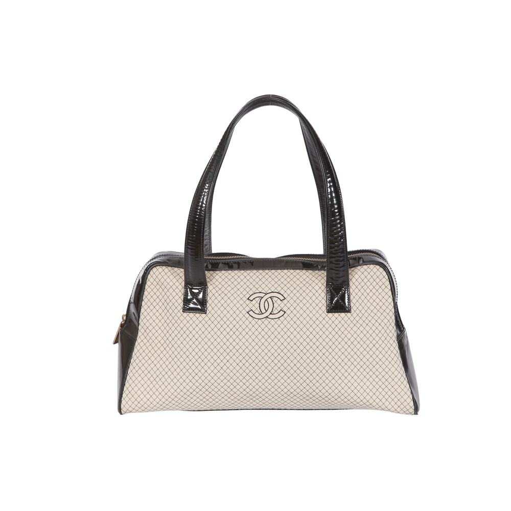Chanel black and cream bowling bag